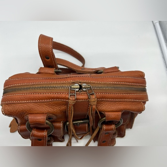 ROOTS VINTAGE Cognac Brown Leather Mini Emily Tassel Double Handles Shoulder Bag - Picture 13 of 16